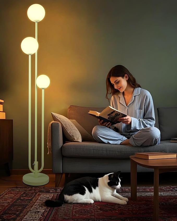 Lightdot 63IN Floor Lamp with 3 Green U-Pole, Modern Floor Lamp with 3000K Soft