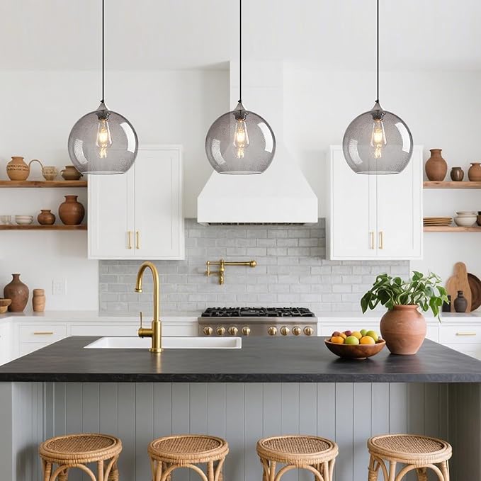 Light Grey Glass Pendant Lights Kitchen Island Globe Pendant Light Fixtures