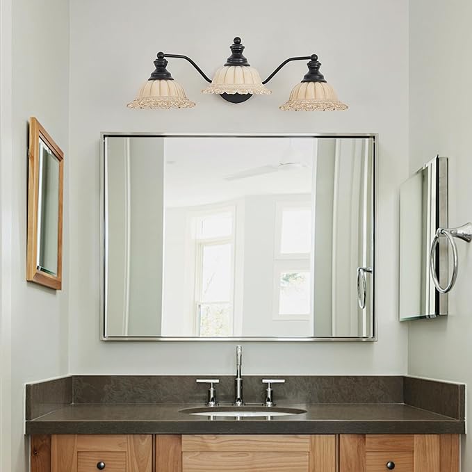 Black Bathroom Vanity Light White 3 Light