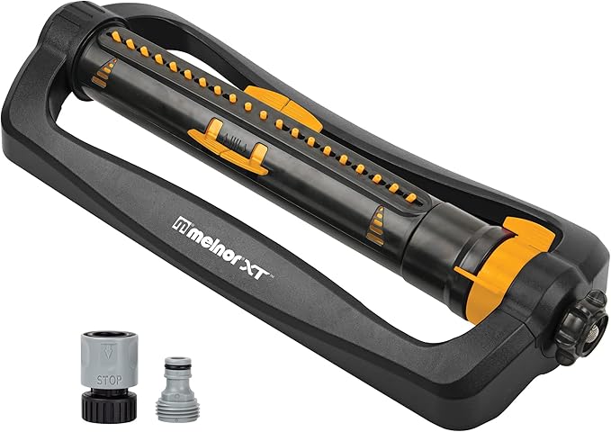 Melnor 65165AMZ XT Turbo Oscillating Sprinkler, 4,500 sq. ft., Quick Connect Bundle, 2-Way Adjustable, Black, Yellow