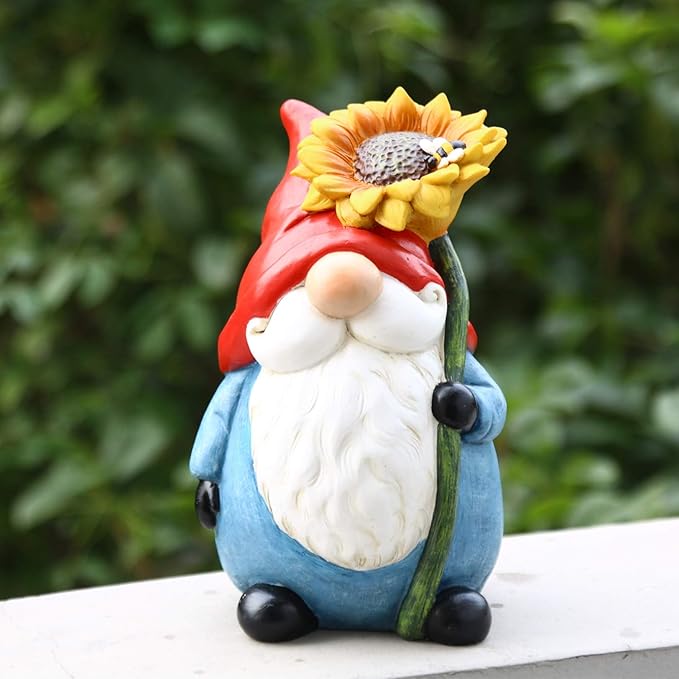 TZSSP Outdoor Garden Gnome Statue Statuary with Yellow Sunflower for Patio,Lawn,Garden Decoration