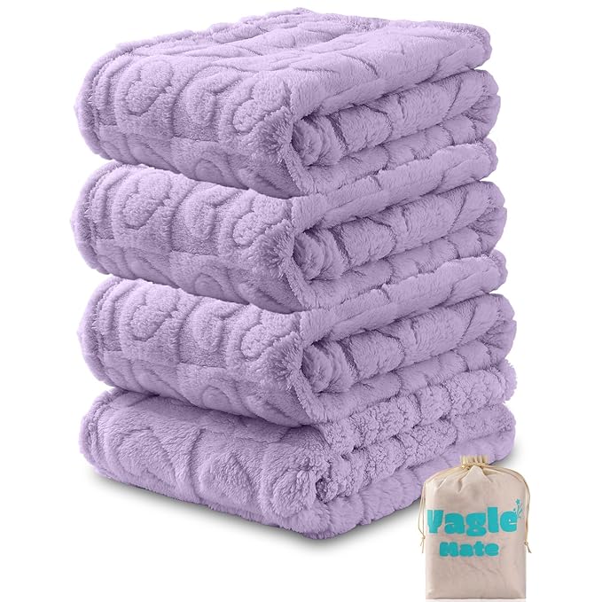 4 Pcs Baby Blankets,Fleece Checkered Blanket, Fluffy Small Crib Blankets for Girls, Toddler Receiving Blankets 30×40 Purple