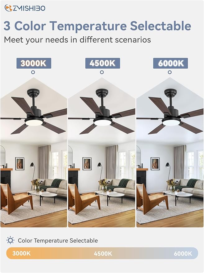 ZMISHIBO 52 inch Black Ceiling Fans