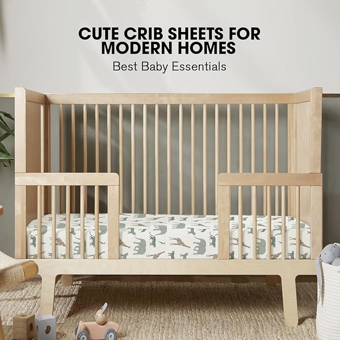 Little Grape Land Crib Sheets for Boys and Girls 2pk Baby Crib Fitted Sheet for Standard Size Crib and Toddler Mattress Super Soft Baby Sheet, Safari