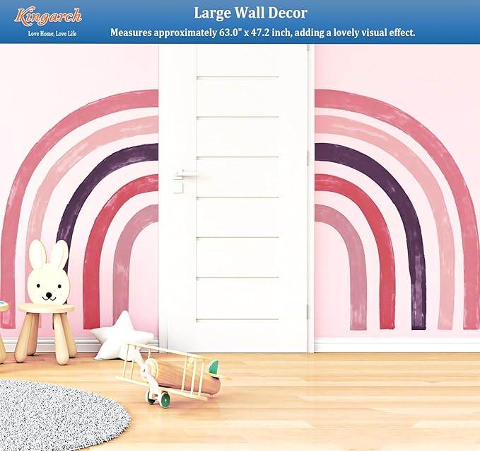 Large Boho Rainbow Wall Decals, Colorful Peel and Stick Fabric Nursery Wall Decor, Removable Home Room Wall Decor Murals Stickers for Kids Girls Toddler Bedroom Living Room Playroom