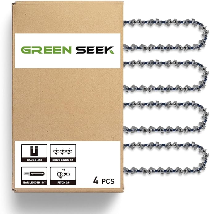 14-Inch Chainsaw Chain 4-Pack – 3/8" LP Pitch, .050" Gauge, 52 Drive Links, Semi-Chisel Replacement Chain for 14" Electric Mini Chainsaw and Pole Pruner