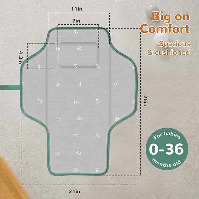 Portable Diaper Changing Pad, Waterproof Baby Changing Mat, Foldable Travel Baby Changing Station, Newborn Essential Baby Shower Registry Gift (Green-Rabbit)
