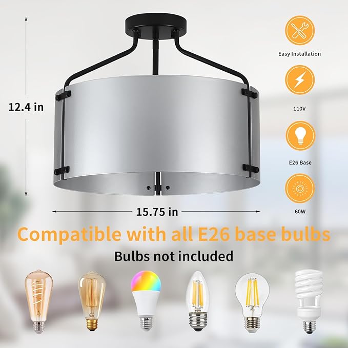 Kitchen Lighting Fixtures Ceiling, Drum Bedroom Ceiling Lights, 3-Light Close