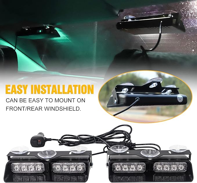 XRIDONSEN 2 in 1 Green White Dash Emergency Strobe Lights Interior Windshield