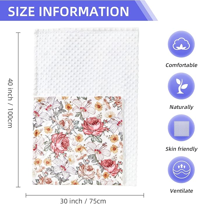 iEvolve Baby Nursery Bed Blankets Ultra Soft Double Layer Mini Blanket Minky Blanket Receiving Blankets Shower Gifts(30"*40",Blossom)