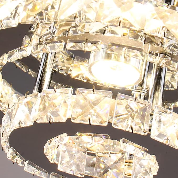 Mini Chandelier LED Crystal Ceiling Light 2 Layers Round Flush Mount Ceiling