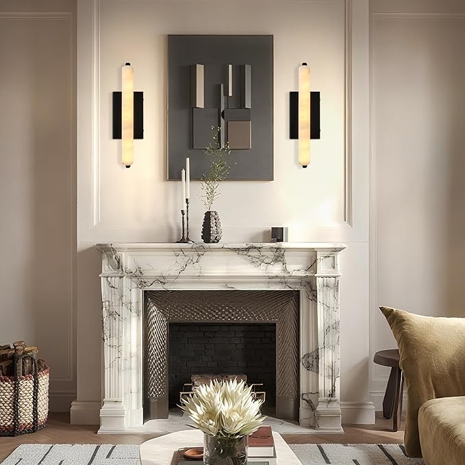 Alabaster Wall Sconces, 15in Black Alabaster Sconce, Modern Spanish Natural