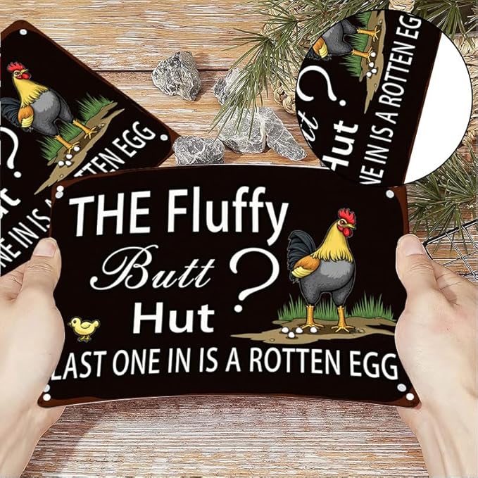 Fluffy Butt Hut Chicken 12x16 Inch Outdoor Decorative Yard Sign with Rooster Hen Chick Design for Farmhouse Patio Lawn Decor