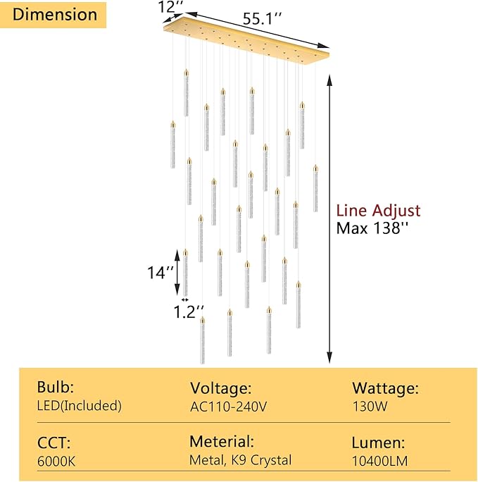 Rectangular Chandeliers 26-Lights Long Light