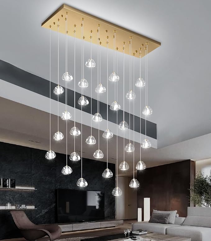 W47.2 x D15.7 x H157 Glam Chandelier Rectangular Chandeliers Bubble Crystal