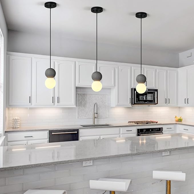 Modern Black 1-Light Concrete Pendant Light Kitchen Island Ceiling Light