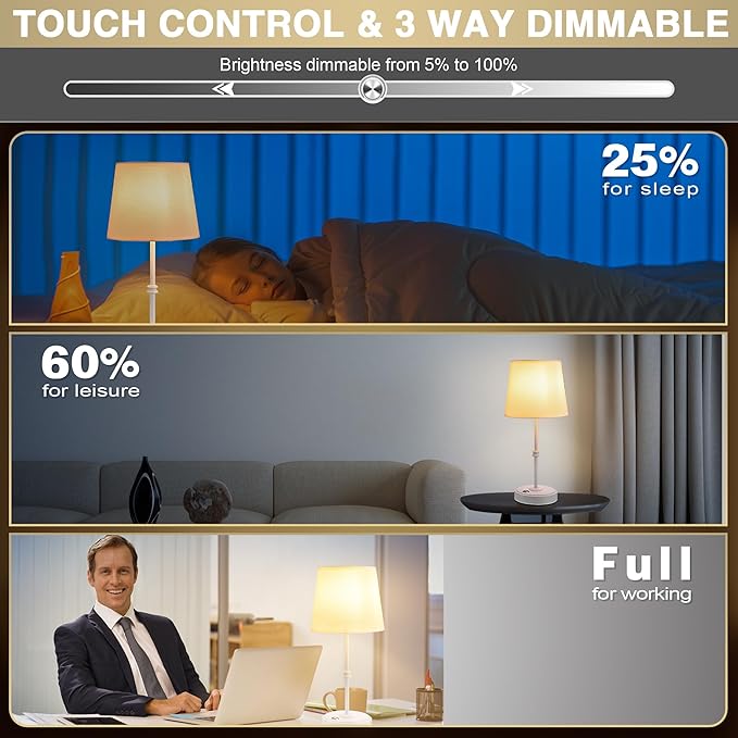 Rechargeable LED Cordless Table Lamp, 5200mAh Battery Operated, 3 Level
