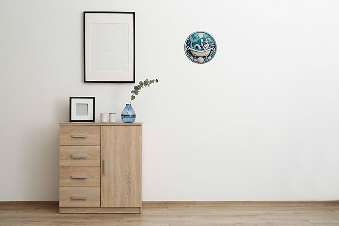 Mermaid Fish Tank Metal Sign 8x8in Round Aquatic Plaque for Ocean Room Wall Decor Nautical Gift