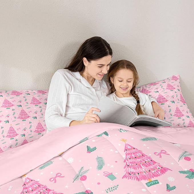 Feelyou Christmas Tree Comforter Set All Season Merry Christmas Bedding Set with 1 Pillow Cases Happy New Year Microfiber Kids Twin Bedclothes Xmas Bedroom Decor Duvet Quilt Soft Lightweight