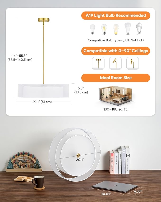 VONLUCE Drum Chandelier, Modern Ceiling Light Fixture