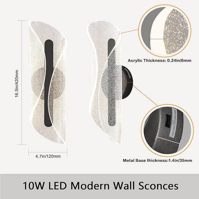 Black Wall Sconce Light Modern Wall Light Fixtures Dimmable LED Wall Lamp