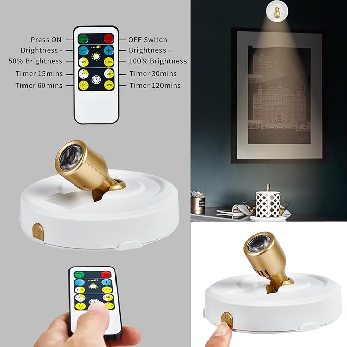 4-Pack LED Spotlight Battery Operated Picture Lights, Wireless Puck Lights