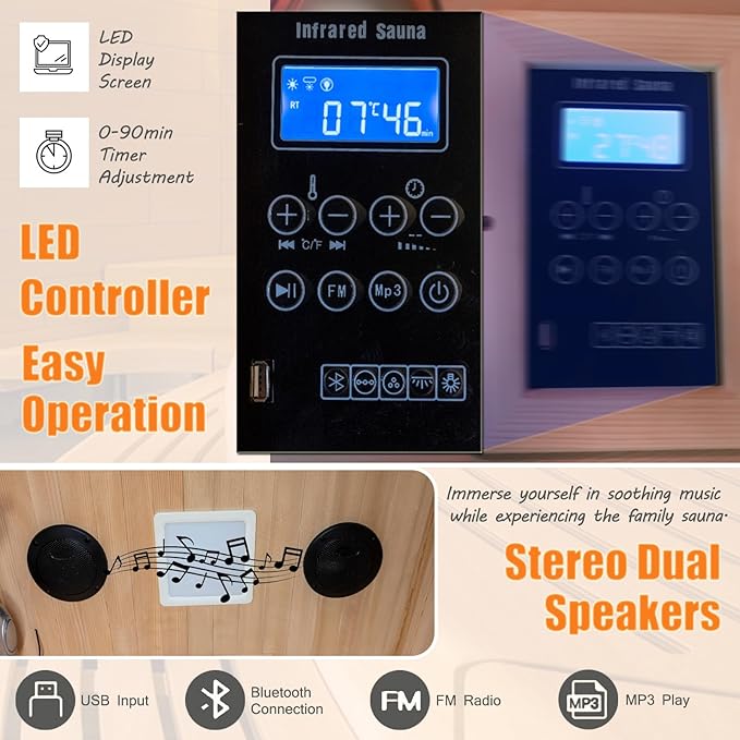 Infrared Home Sauna Room 1 Person Hemlock Wooden Indoor Dry Sauna，Low EMF 1200W/110V Heaters Panels,LCD Control Panel,10 Minutes Pre-Warm up,Time and Temp Pre-Set,1-Year Aftersale
