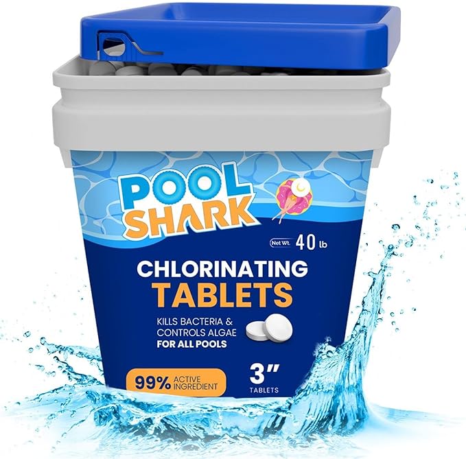 Pool Shark Swimming Pool Chlorine Tablets - 3-Inch Chlorine Tablets - Slow-Dissolving 90% Active Chlorine Tabs - Pool Chemicals for Inground Pools, Above Ground Pools, Saltwater, Spa, Hot Tub (40 lbs)