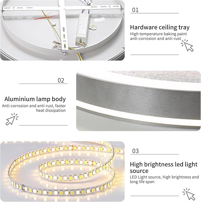 LED Flush Ceiling Light, 11in Grey Round Ceiling Light Dimmable