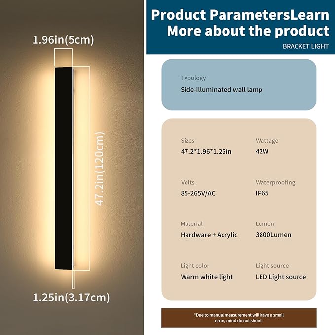 Modern Outdoor Wall Sconce, 47inch LED Wall Mounted Light, 3000K Warm White
