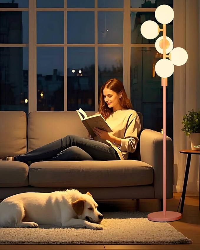 64IN Dimmable Pink Floor Lamp, Tall Standing Lamps