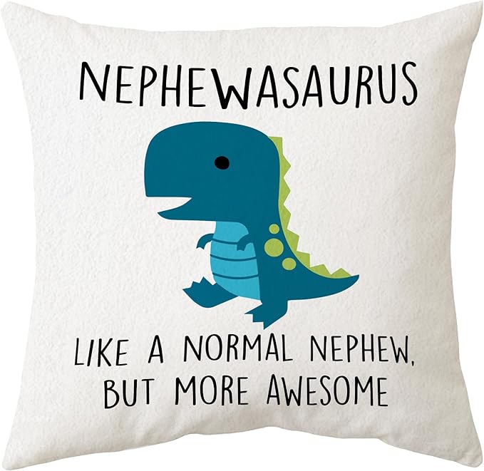 Sidhua Farmhouse Dinosaur Theme Pillowcase Decorations for Home, Nephewsaurus Like A Normal Nephew But More Awesome Dinosaur Throw Pillow Cover 18”x18”, Nephews Gifts, Nephew Gifts from Auntie Aunt