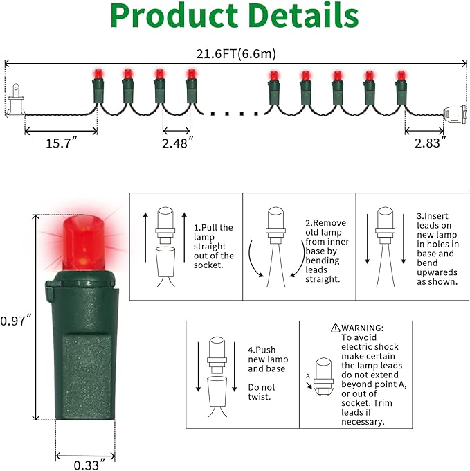 LAMPHOME 100 Count Red -String Lights