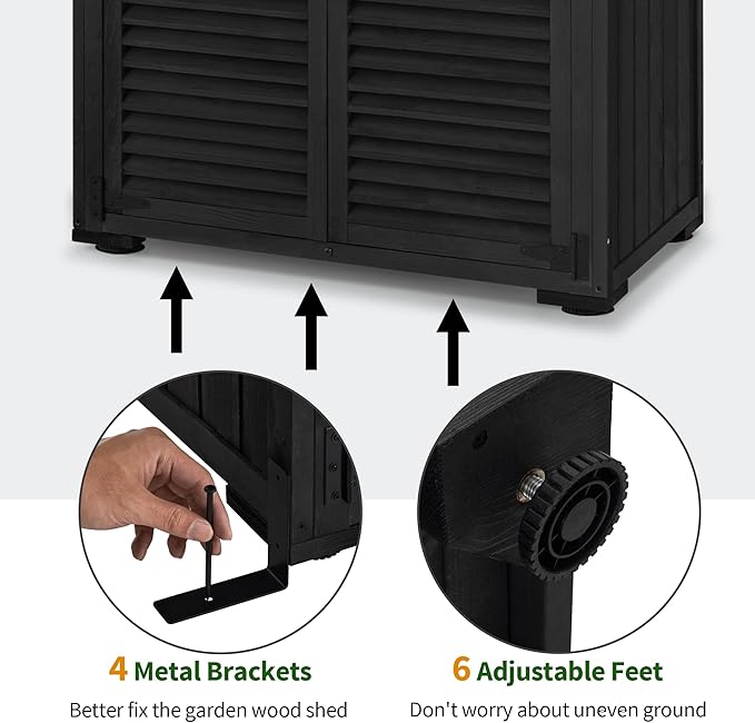 MCombo Outdoor Storage Cabinet, Wooden Storage Shed with Latch, Outside Garden Tool Shed with 2 Doors for Patio Yard Lawn, 0808 (Black, Medium)