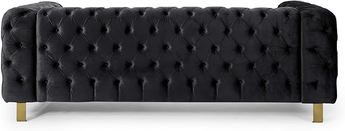 Merax Comfy 3-seat Sofa with Tufted Back and Arm and Gold Iron Legs, Modern Couch for Living Room, Bedroom, Apartment, Office, Black
