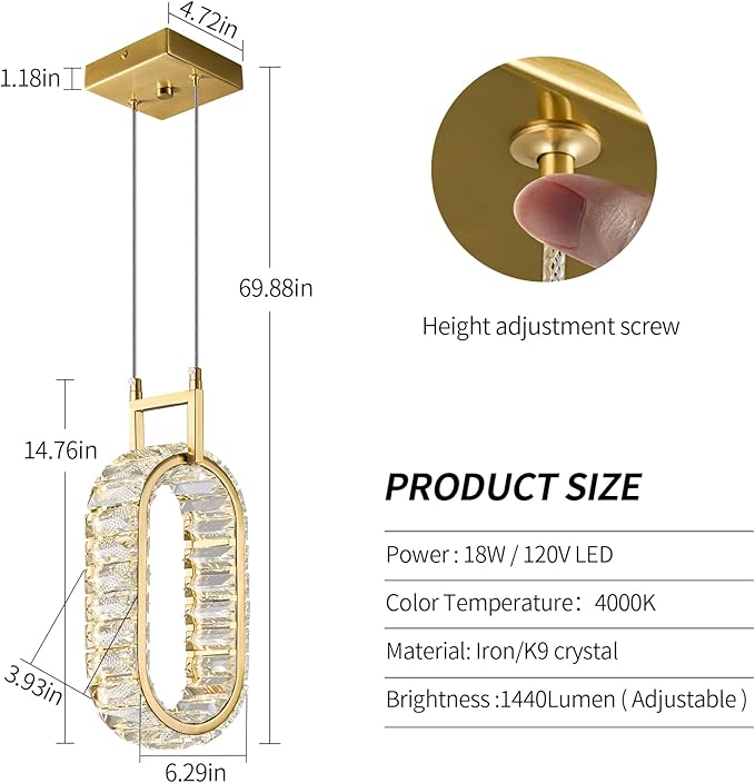 Kitchen Island Mini Light Fixture Modern Led Crystal Pendant Light Gold Oval