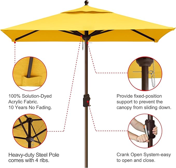 EliteShade USA 10-Year-Non-Fading 6x6Ft Square Market Umbrella Patio Outdoor Table Umbrella with Ventilation, Sunflower Yellow