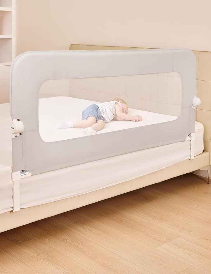 BABELIO Bed Rail for Toddlers, 59" Wide Swing Down & Adjustable Height Toddler Bed Rails for Kids/Elderly/Adults, Baby Side Railing for Twin/Full/Queen/King Size