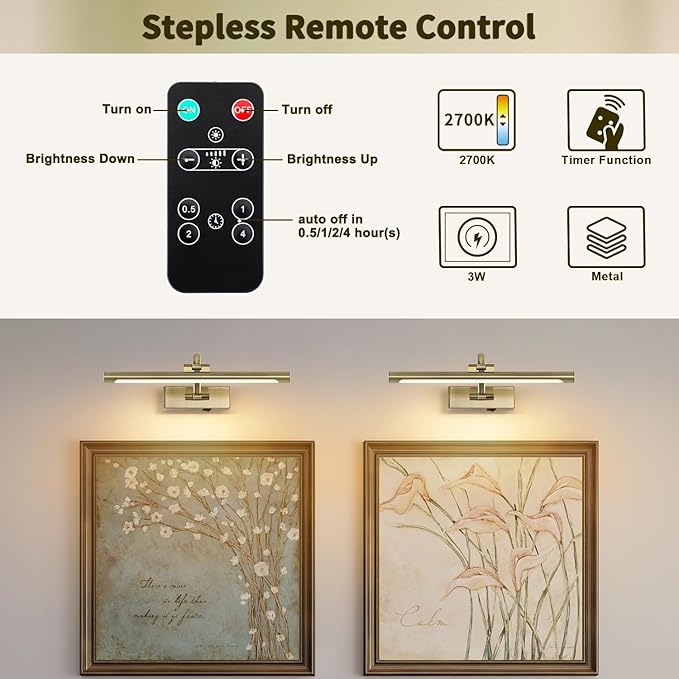 Wireless Picture Lights Rechargeable Gallery Lighting Battery Picture Frame