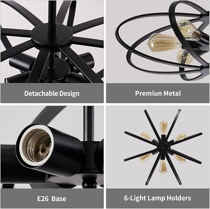 Semi Flush Mount Ceiling Light Fixture Chandelier 6-Light Kitchen Ceiling