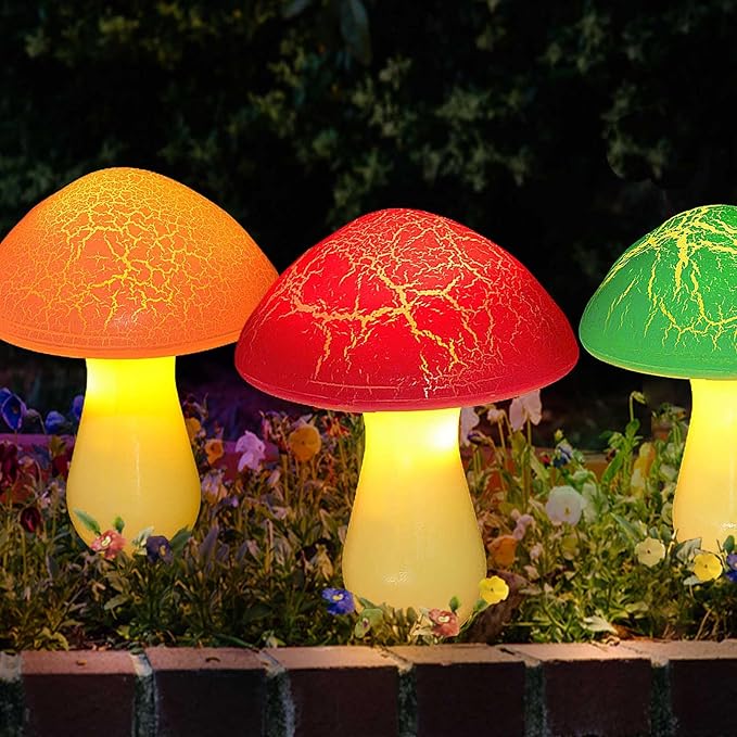 Homeleo 8-Pack Cracked Mushrooms for Garden Decor, Solar Mushroom Lights Outdoor, Super Cute Whimsical Garden Art for Yard Decor Gnome Flowerbed Housewarming Decor(Multicolored)
