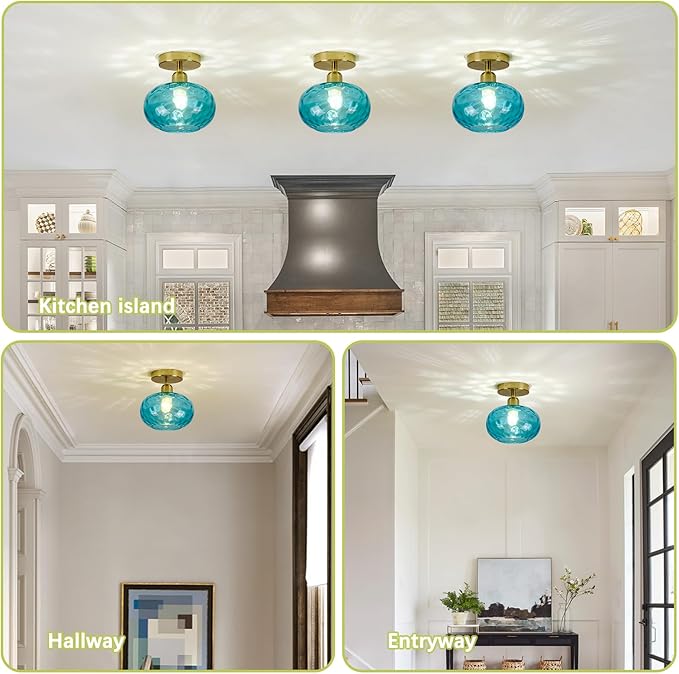 Blue Glass Semi Flush Mount Ceiling Light