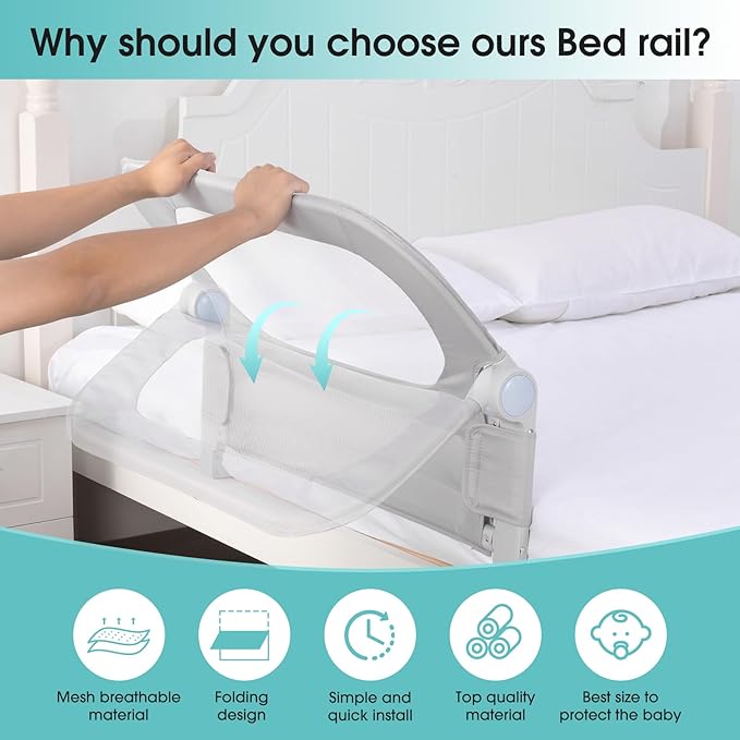Baby Bed Rail Guard for Toddlers - 35.1" Toddler Bed Side Rails for Crib, Twin, Full, Queen Bunk Size Bed Swing Down Bedrail Extral Tall Child Safety Side Railing Guards for Kids
