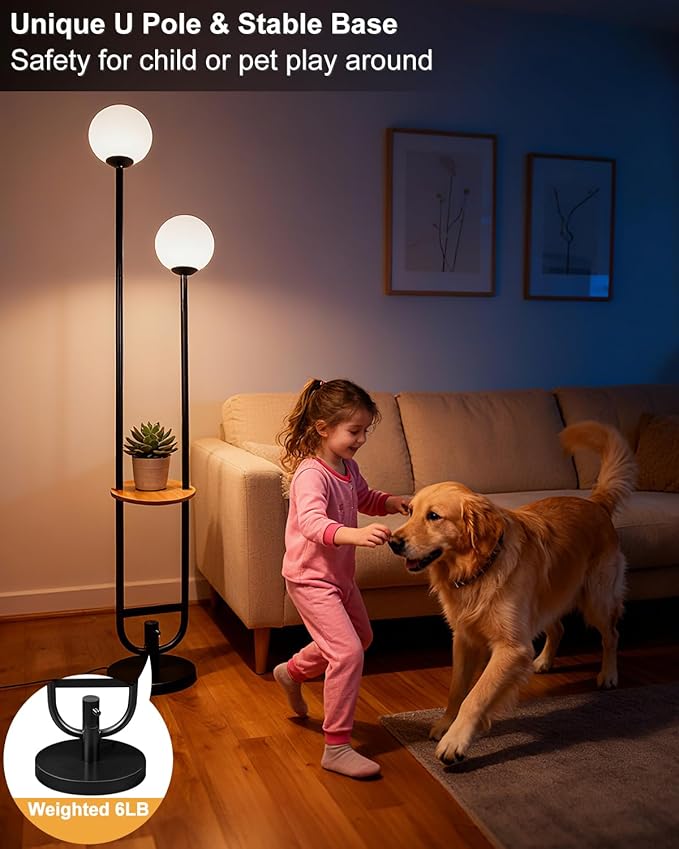 63IN 2-Globe Floor Lamp Dimmable Tall Standing Lamps