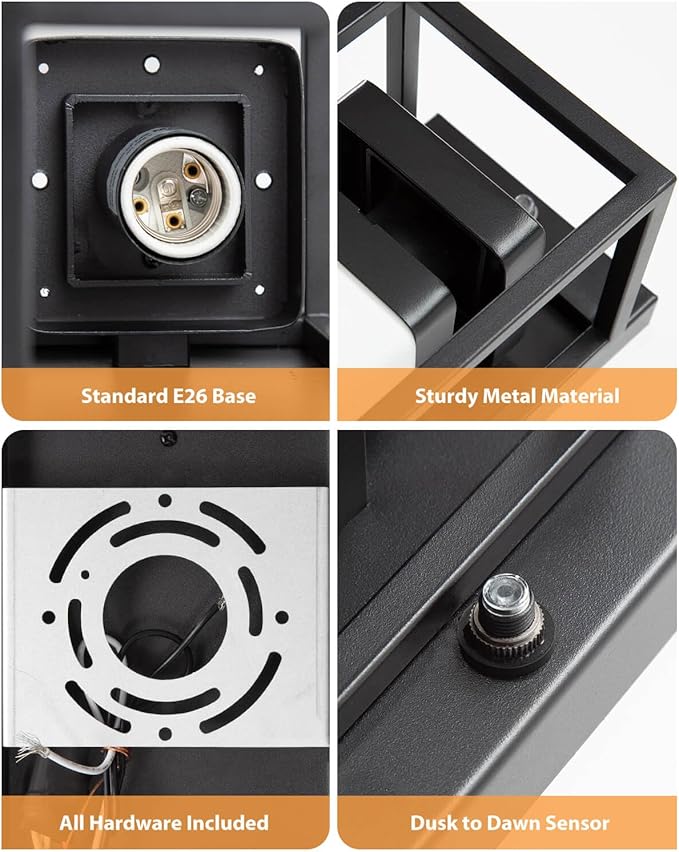 SHIMR Outdoor Wall Light with Dusk to Dawn Sensor, E26 Base, Waterproof Outdoor