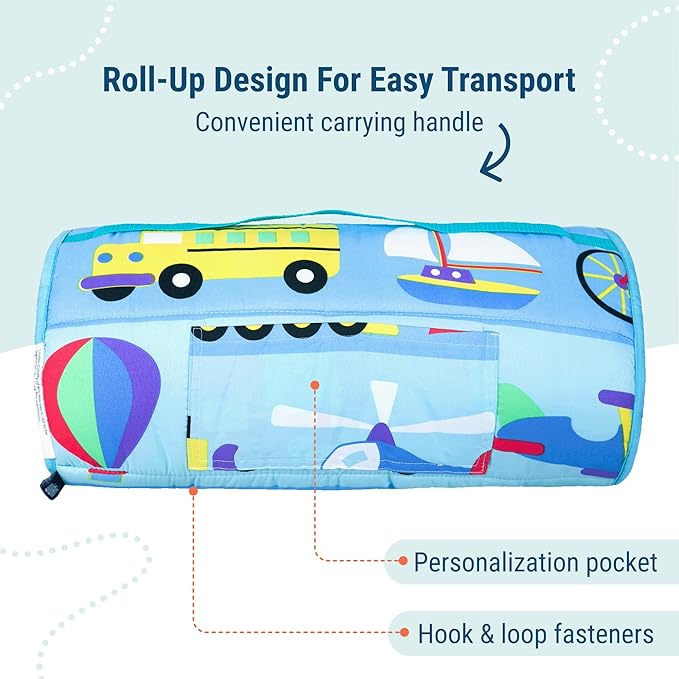Wildkin Kids Microfiber Nap Mat – Soft Sleep Mat with Pillow, Ideal for School & Travel - On The Go
