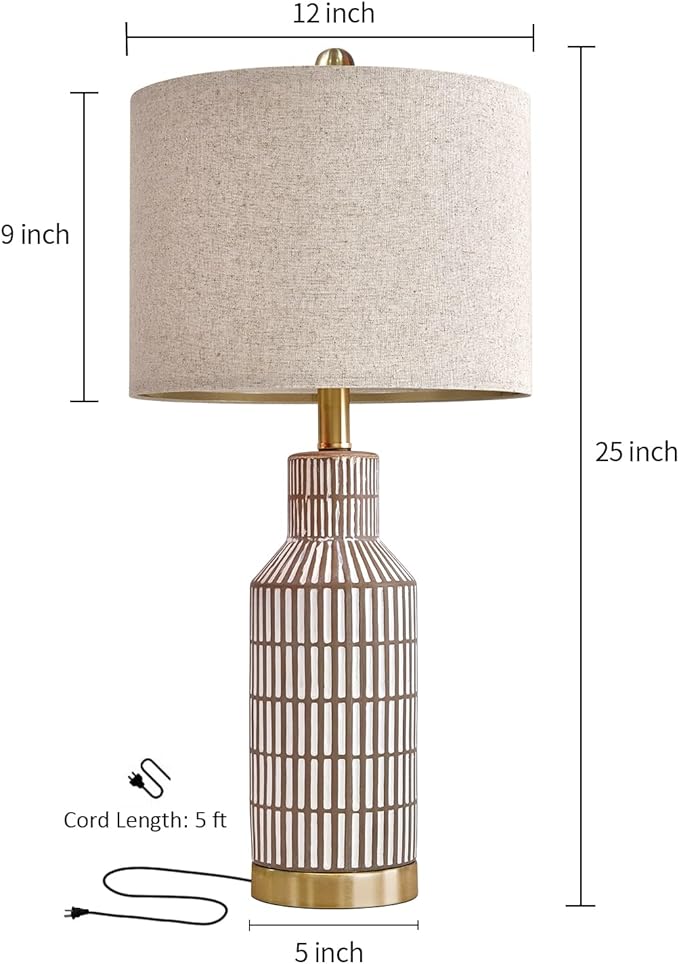 25" Table Lamps Set of 2, Modern Ceramic Bedside Lamps