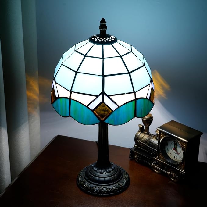 Sky Blue and White Lamp Small Tiffany Lamps Bedside Nightstand