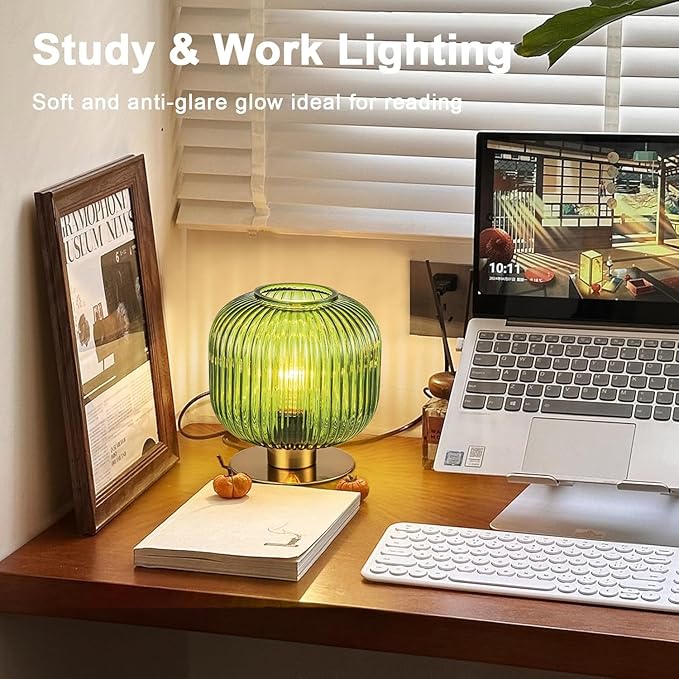 Green Table Lamp Glass Globe Table Lamp Mid Century Modern Small Bedside Lamp