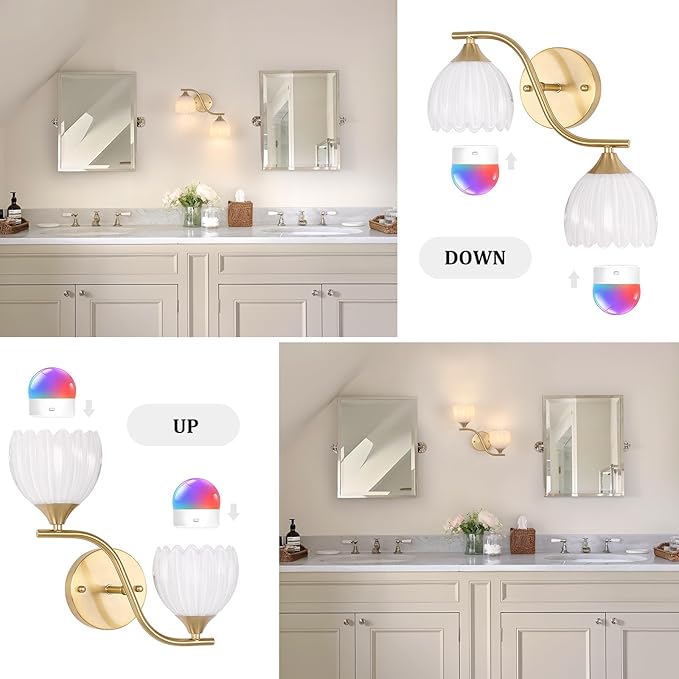 Battery Operated Wall Sconce, 2-Lights Vinatge Brass Wall Lighting